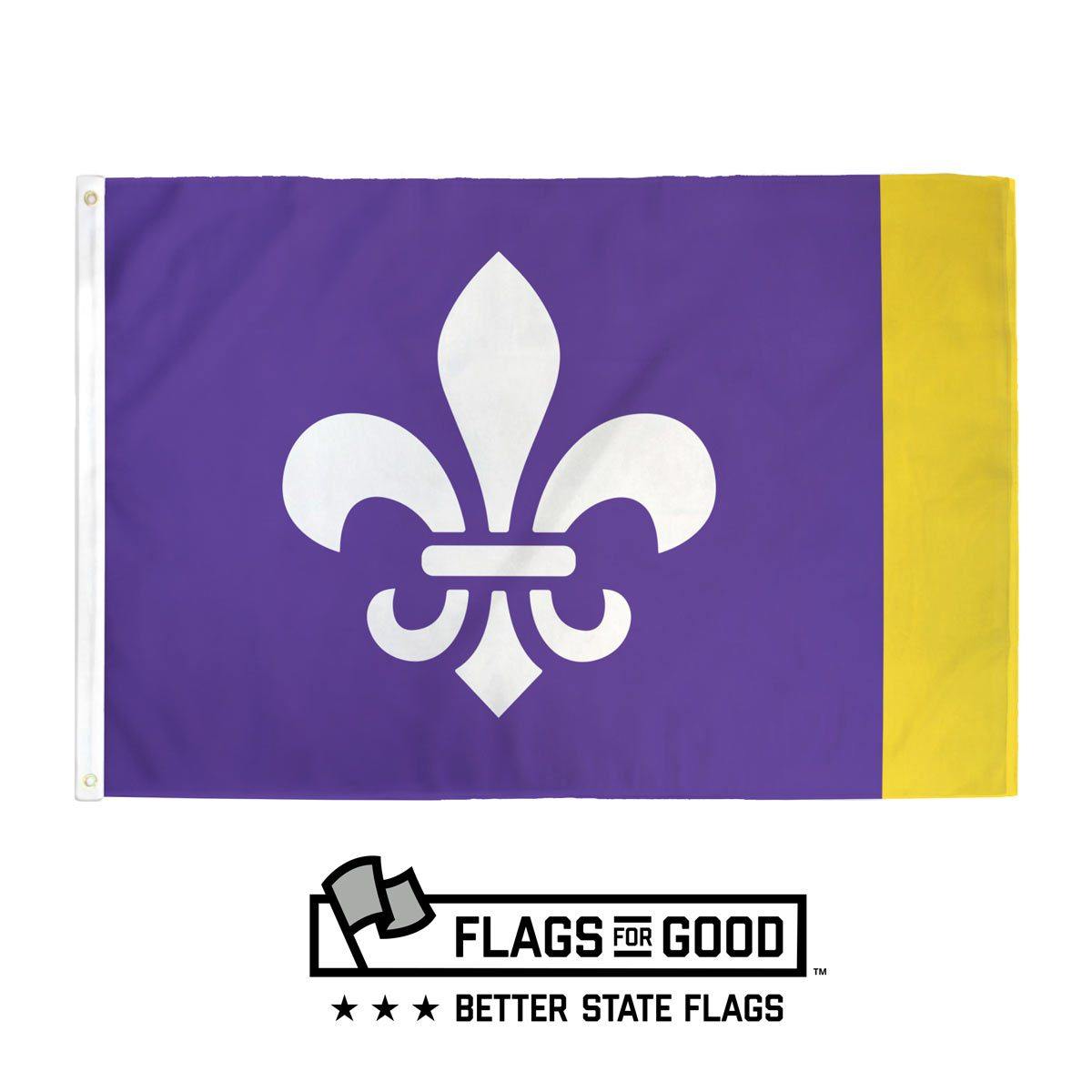 Louisiana Mardi Gras redesigned flag — purple, gold, and green Fleur de Lis design