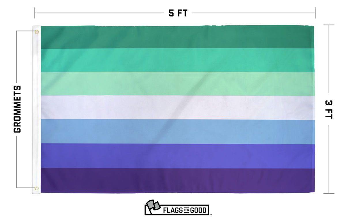 MLM Pride Flag design specifications showing stripe colors and proportions
