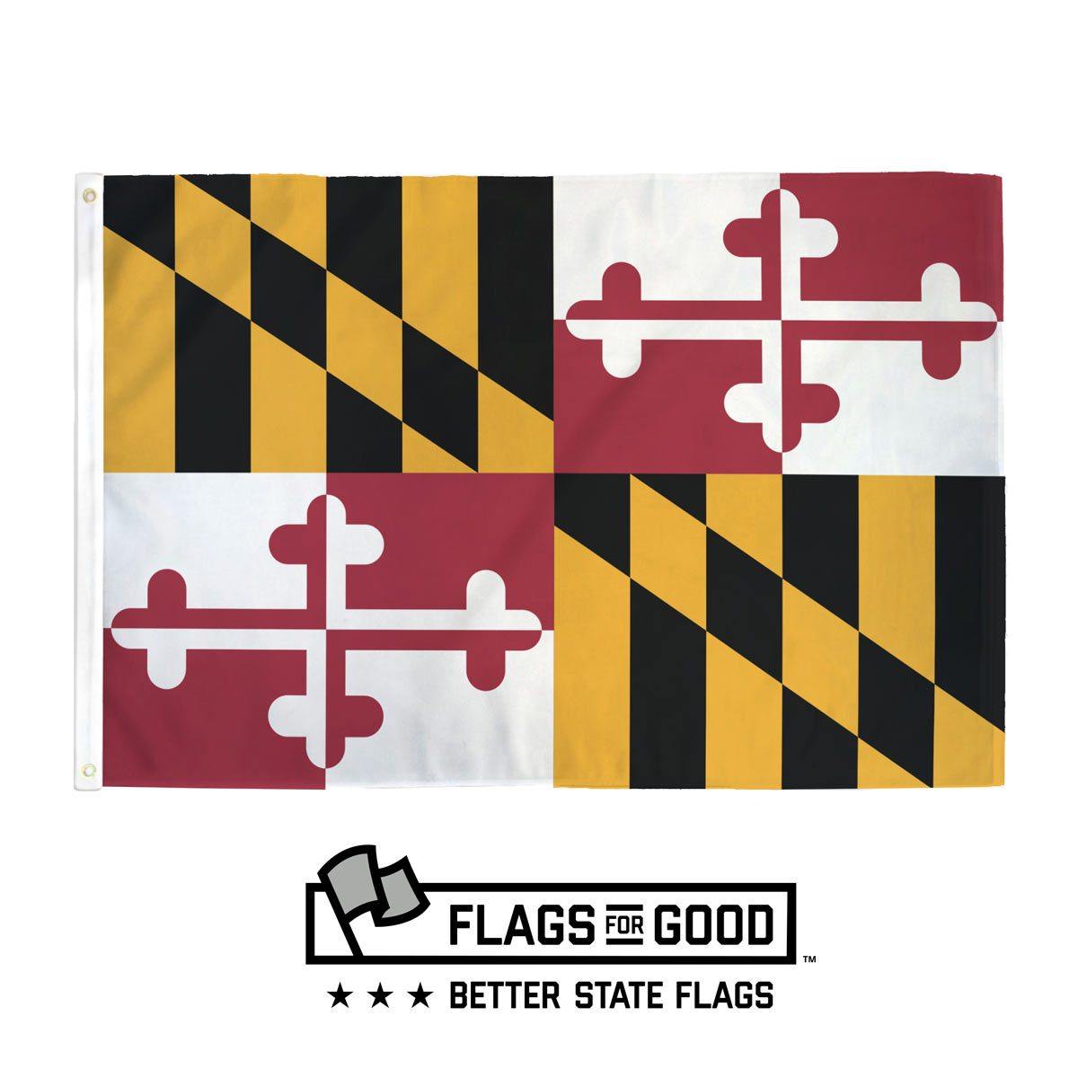 Maryland state flag — black and gold Calvert cross quartered with red and white Crossland banner