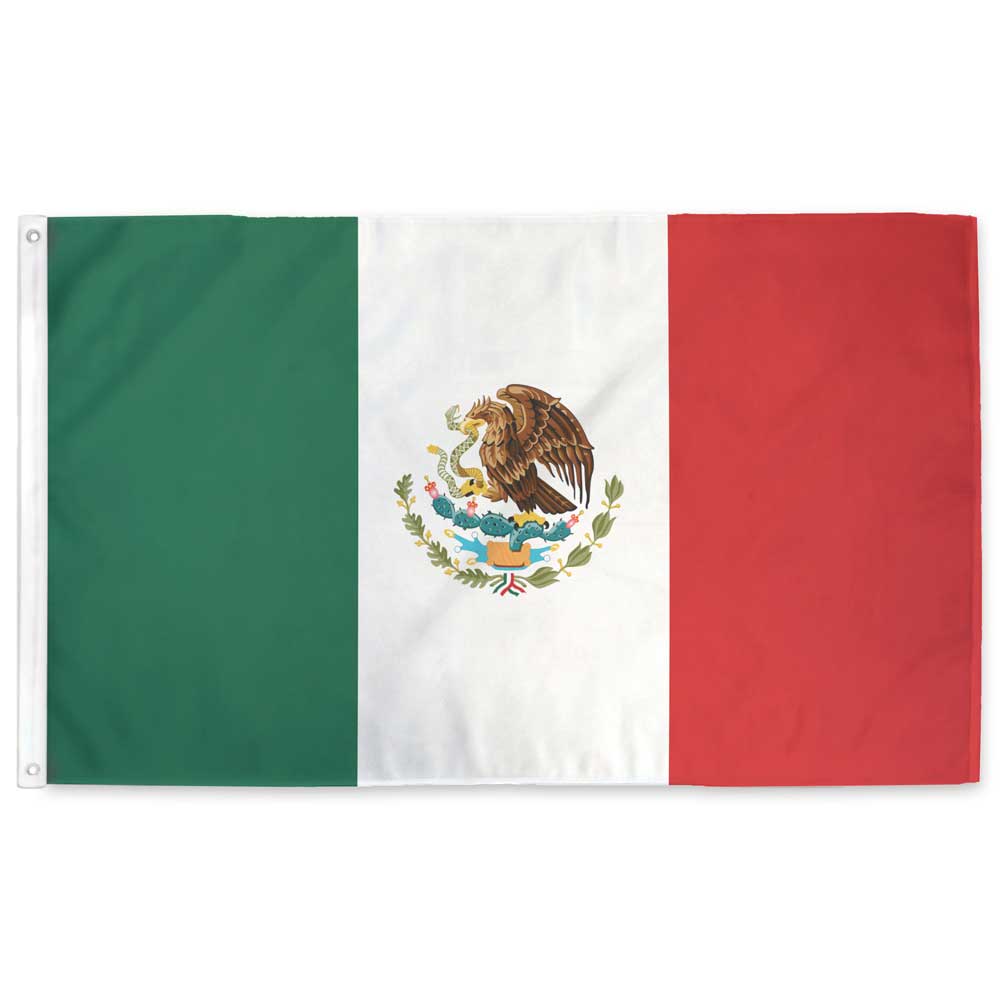Mexico Flag — 3×5 ft official Mexican tricolor flag with green, white, and red stripes