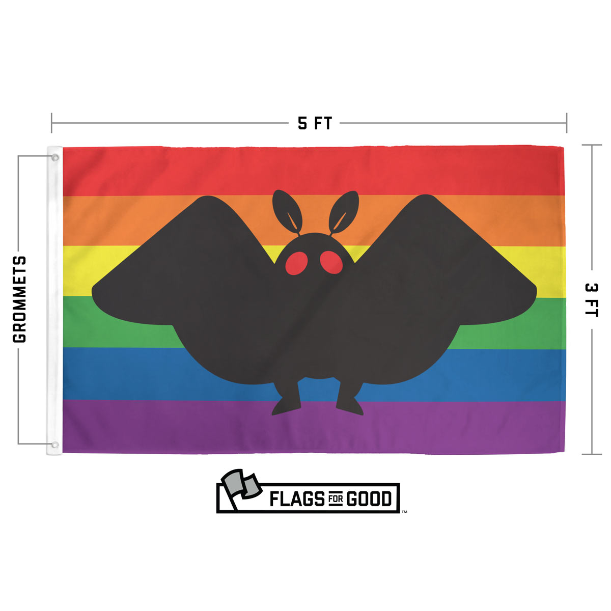 Mothman Pride flag spec sheet — size and construction details for available variants