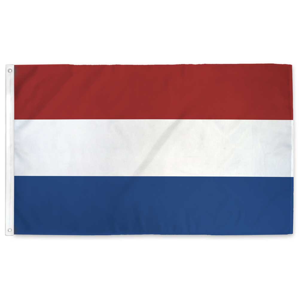 Netherlands flag — red, white, and blue horizontal stripes, 3x5 ft with grommets