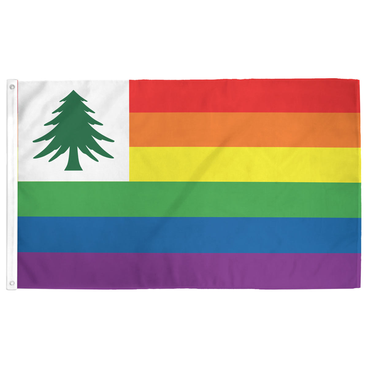 New England Pride Flag — rainbow field with pine tree canton, 3x5 ft with grommets