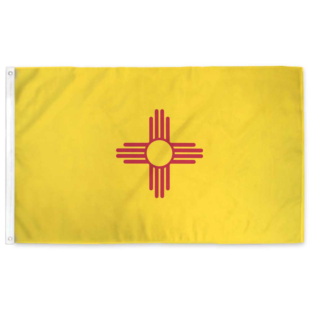 New Mexico state flag — yellow field with red Zia sun symbol, 3×4.5 ft with grommets