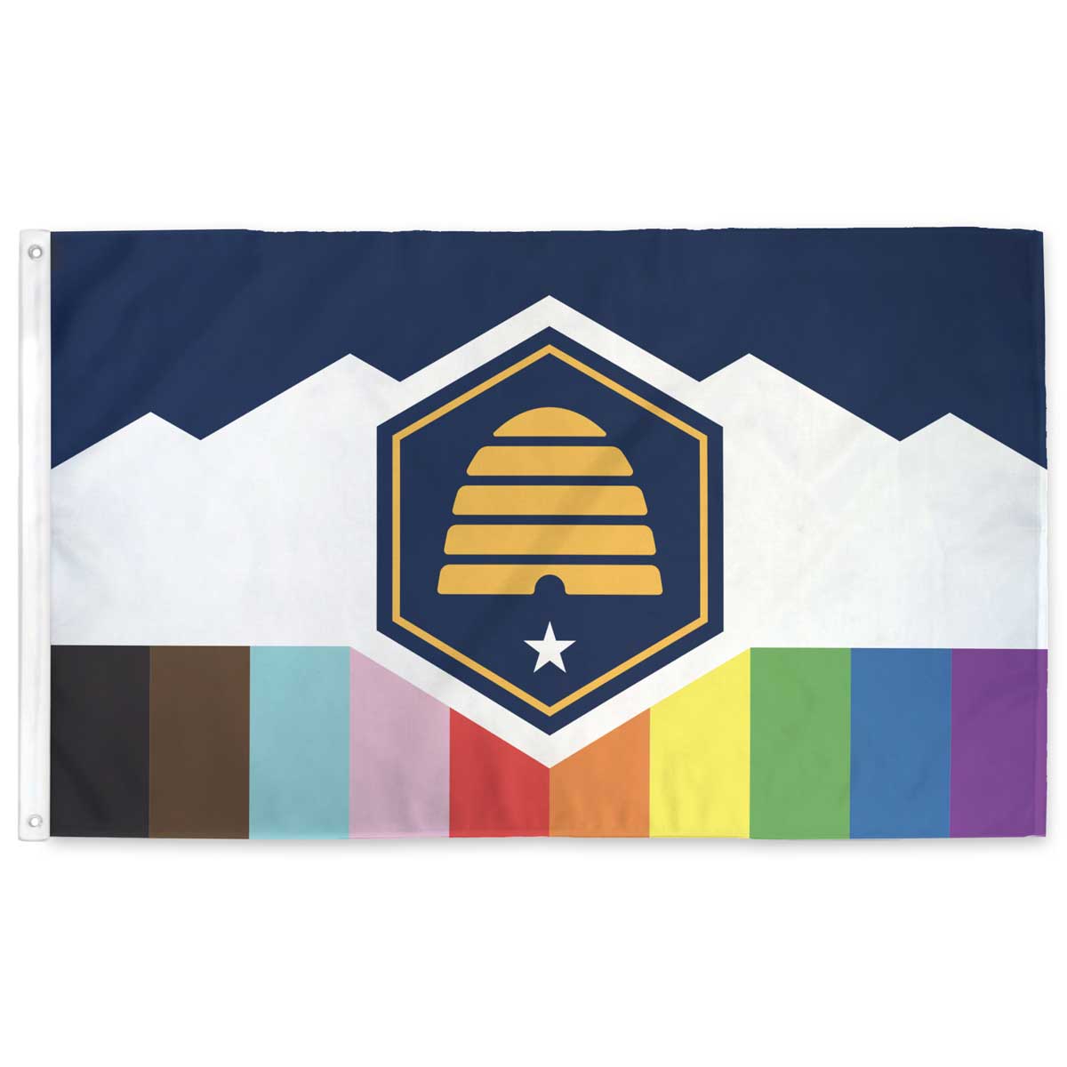 Utah Rainbow Pride Beehive Flag flat lay — second alternate view of full flag
