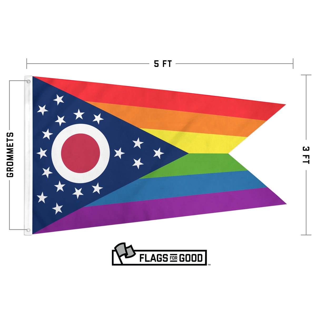 Ohio LGBTQ+ Pride Flag specs — dimensions, materials, and construction details
