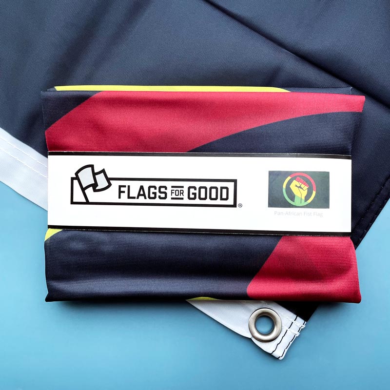 Pan African Fist flag — single-sided 3ft x 5ft version with grommets