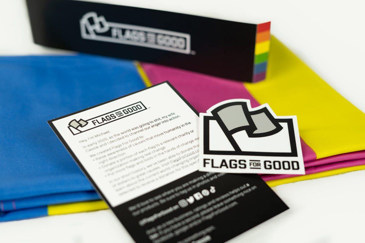 Pansexual Pride flag unfolded flat, full view of pink, yellow, and blue stripes