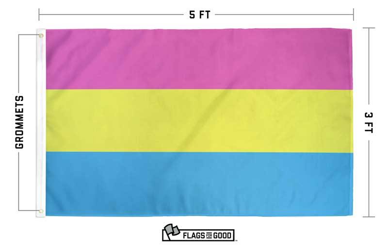 Pansexual Pride flag size and spec diagram — 2x3ft and 3x5ft options