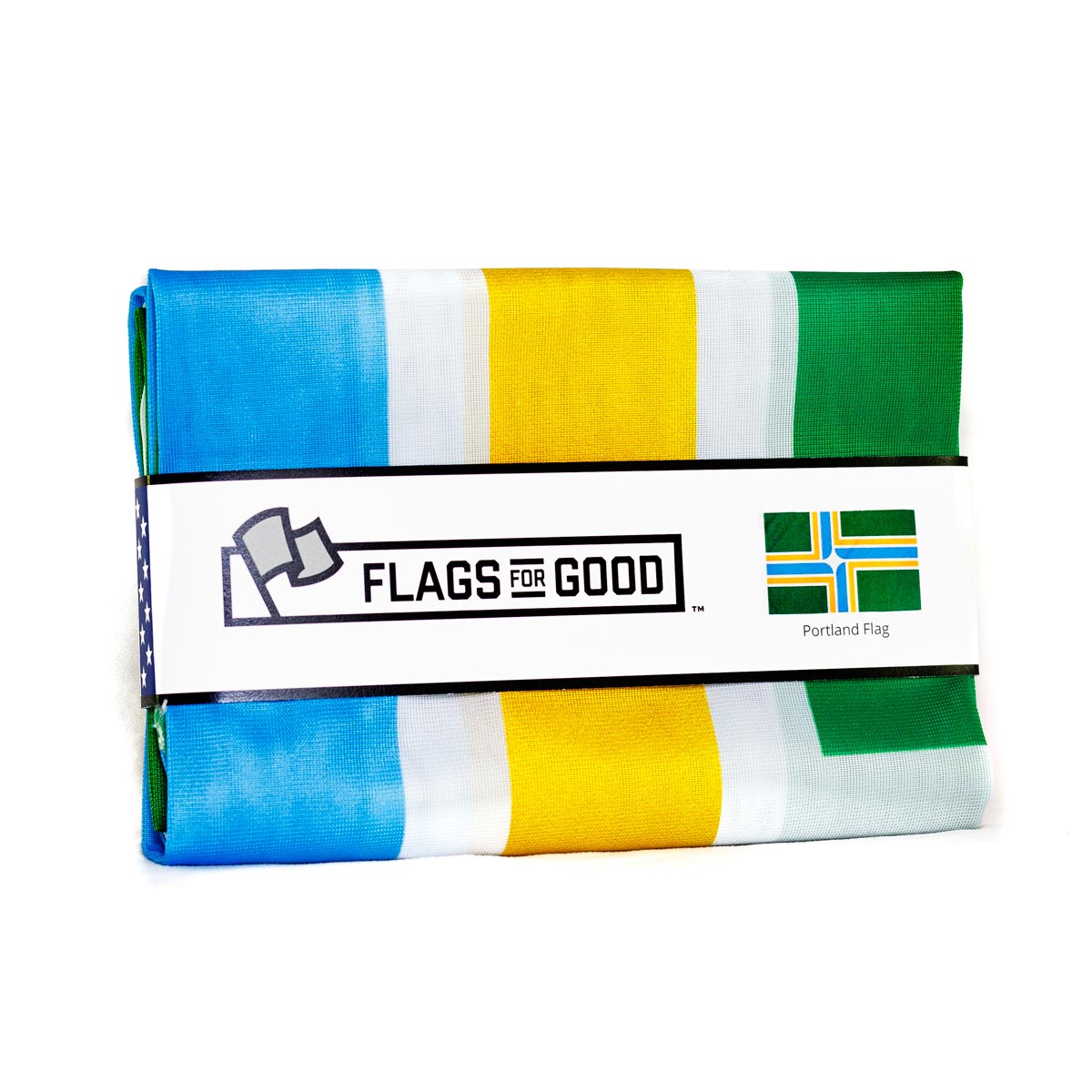Portland Flag folded, showing polyester fabric and double-stitched edges