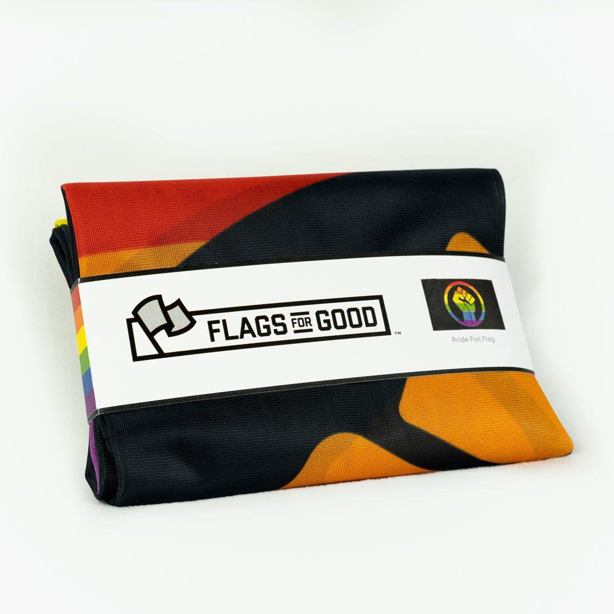 Rainbow Pride Fist flag — folded view showing packaging