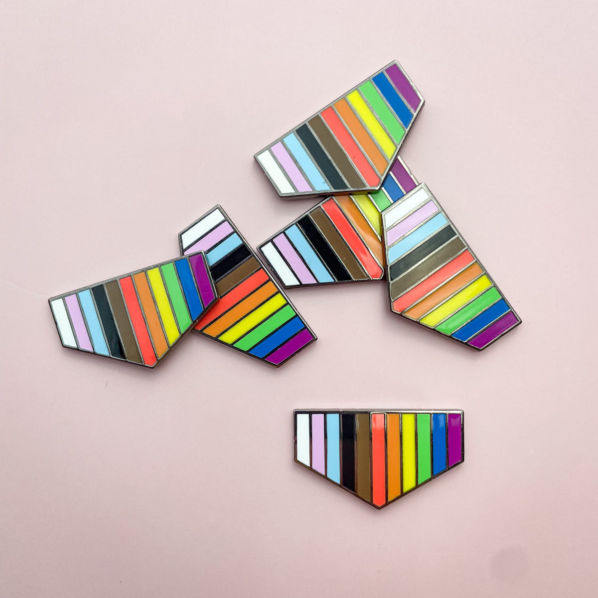 Rainbow 11-stripe pride flag magnet pin badge bottom tile — 1.25×0.75in