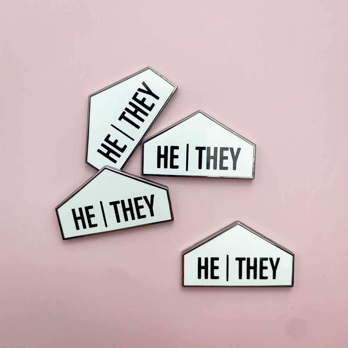 He|They pronoun magnet pin badge top tile — 1.25×0.75in enamel