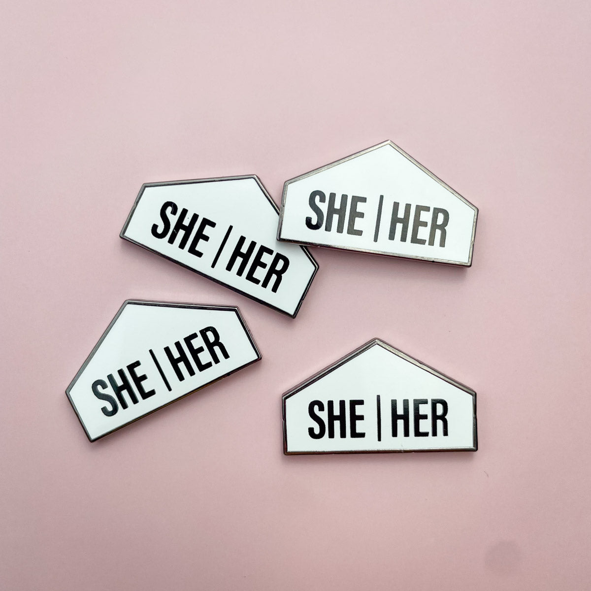 She|Her pronoun magnet pin badge top tile — 1.25×0.75in enamel