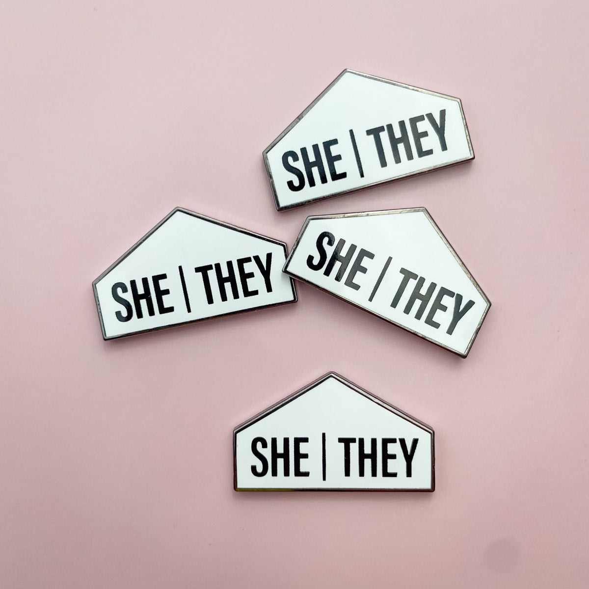 She|They pronoun magnet pin badge top tile — 1.25×0.75in enamel