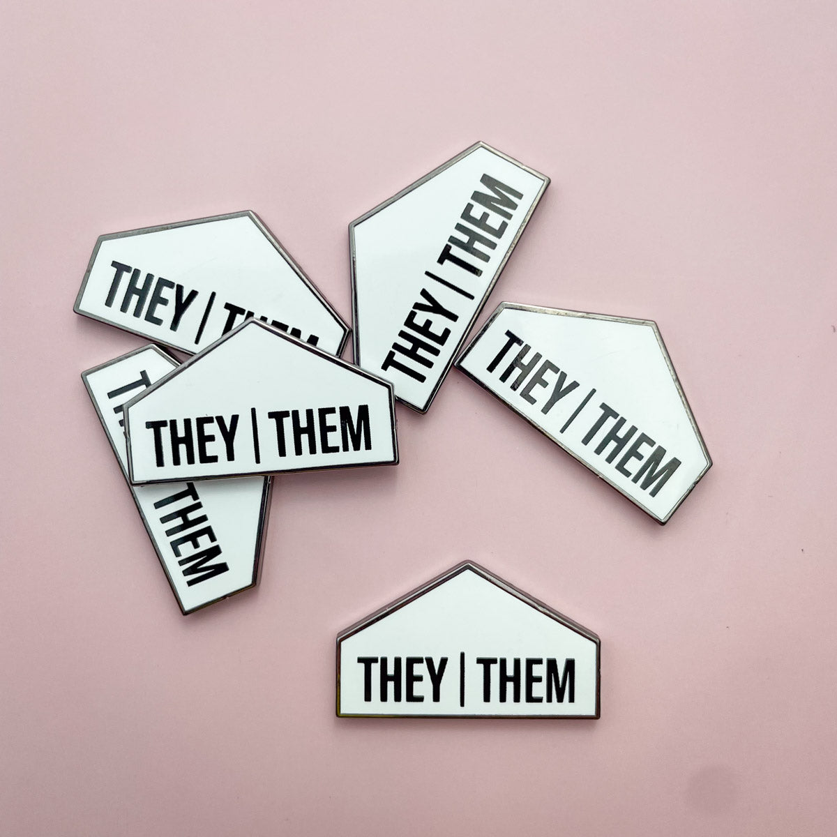 They|Them pronoun magnet pin badge top tile — 1.25×0.75in enamel