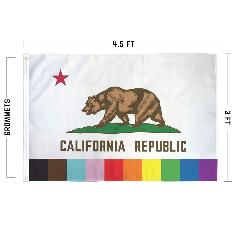 Rainbow California Pride flag specs — size, construction, and design detail diagram