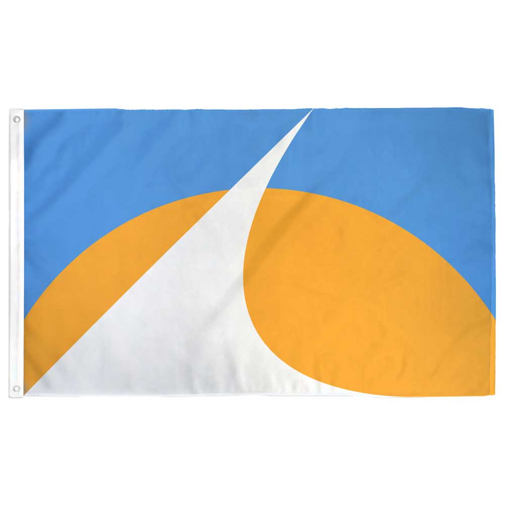 Redding, CA flag — 3'x5' with Sundial Bridge over Sacramento River, red and blue design
