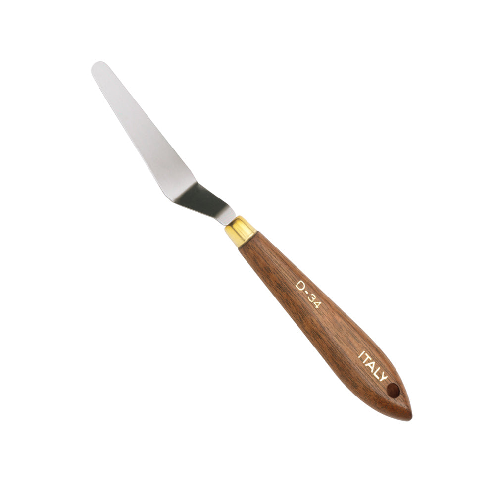 Blending spatula — trowel-style, flexible stainless blade with wood handle, 63mm blade