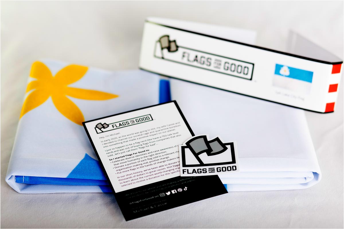 Salt Lake City flag — unfolded flat lay showing full sego lily canton design