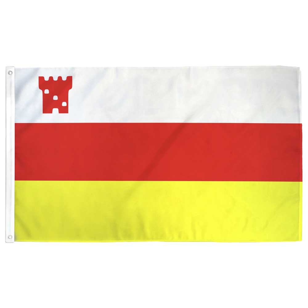Santa Barbara CA city flag — red tower on tricolor white, red, and gold field, 3x5ft