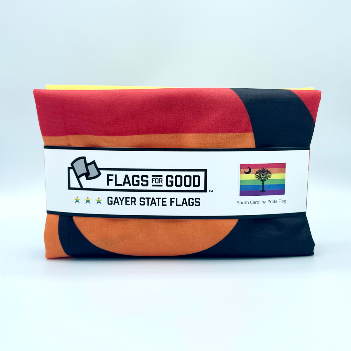 South Carolina Pride flag — folded view showing rainbow palmetto design