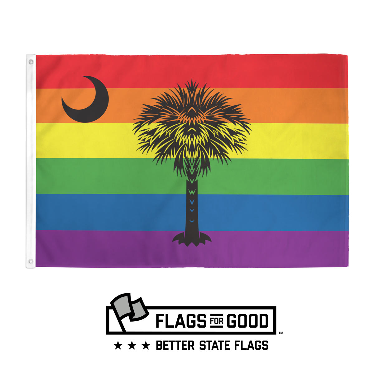 South Carolina Pride flag — rainbow palmetto and crescent design, 3x4.5ft