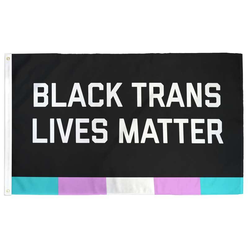 Black Trans Lives Matter flag — black field with trans pride stripe border, flat view