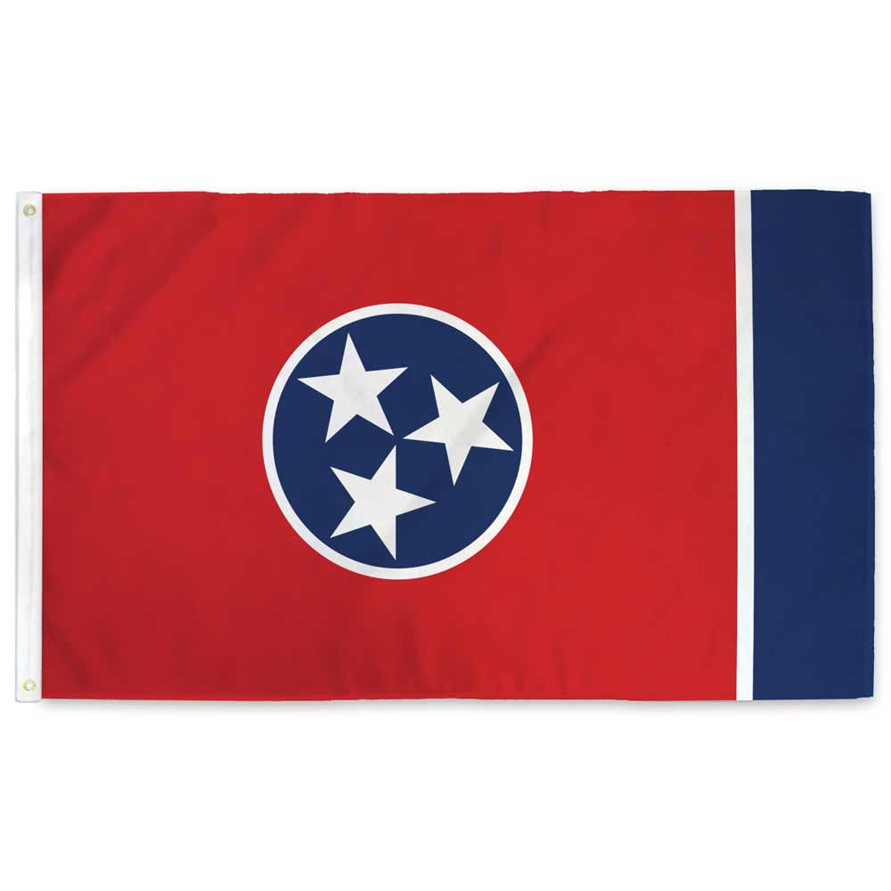 Tennessee state flag — red field with Tristar emblem and blue fly edge, 3×5 ft with grommets