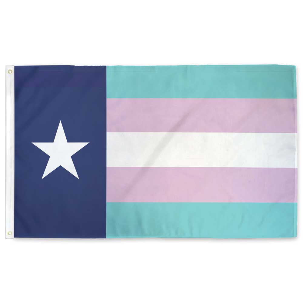 Texas Transgender Pride flag — blue, pink, and white stripes with lone star, 3×5ft