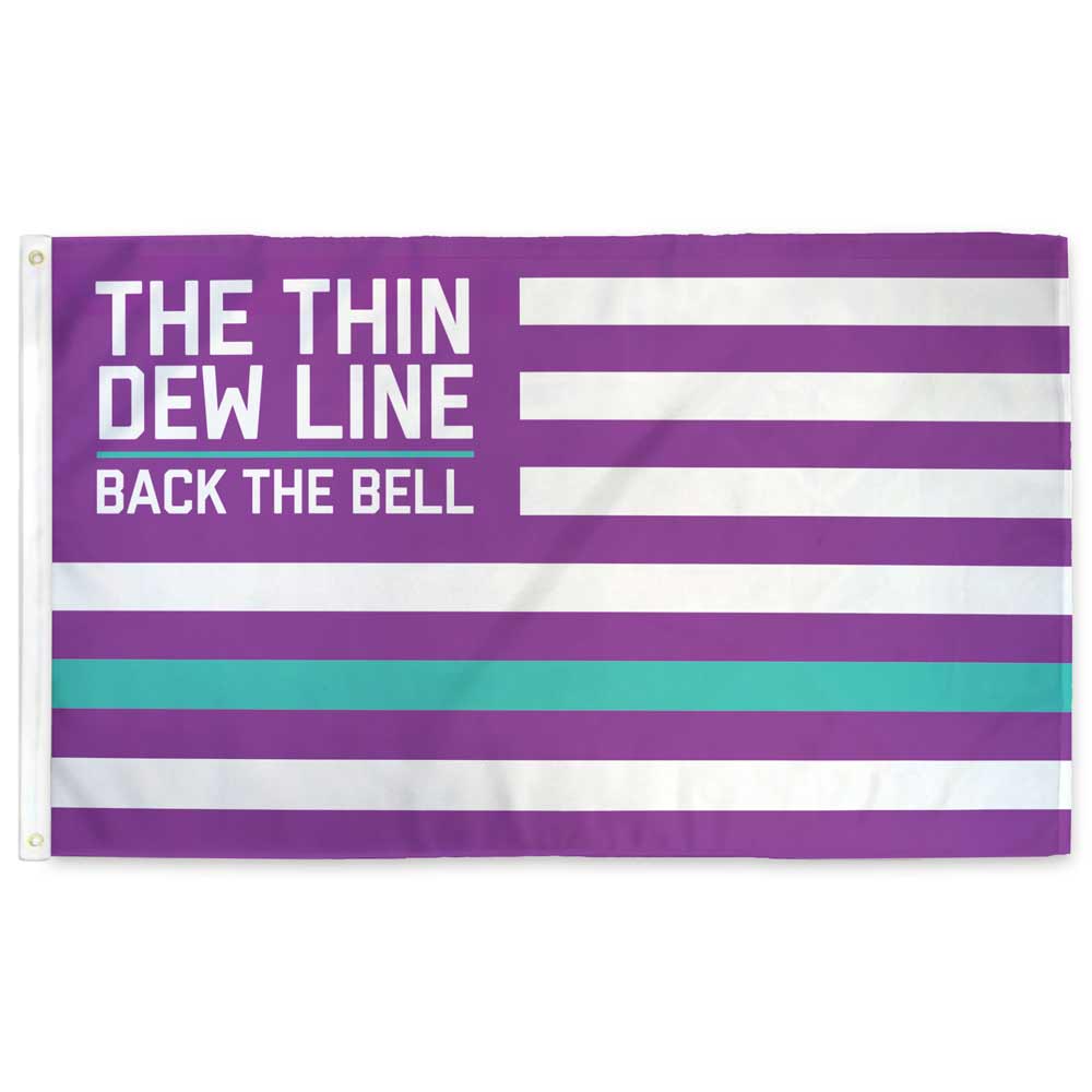 Thin Dew Line Back the Bell flag — purple US flag design with turquoise Baja Blast stripe