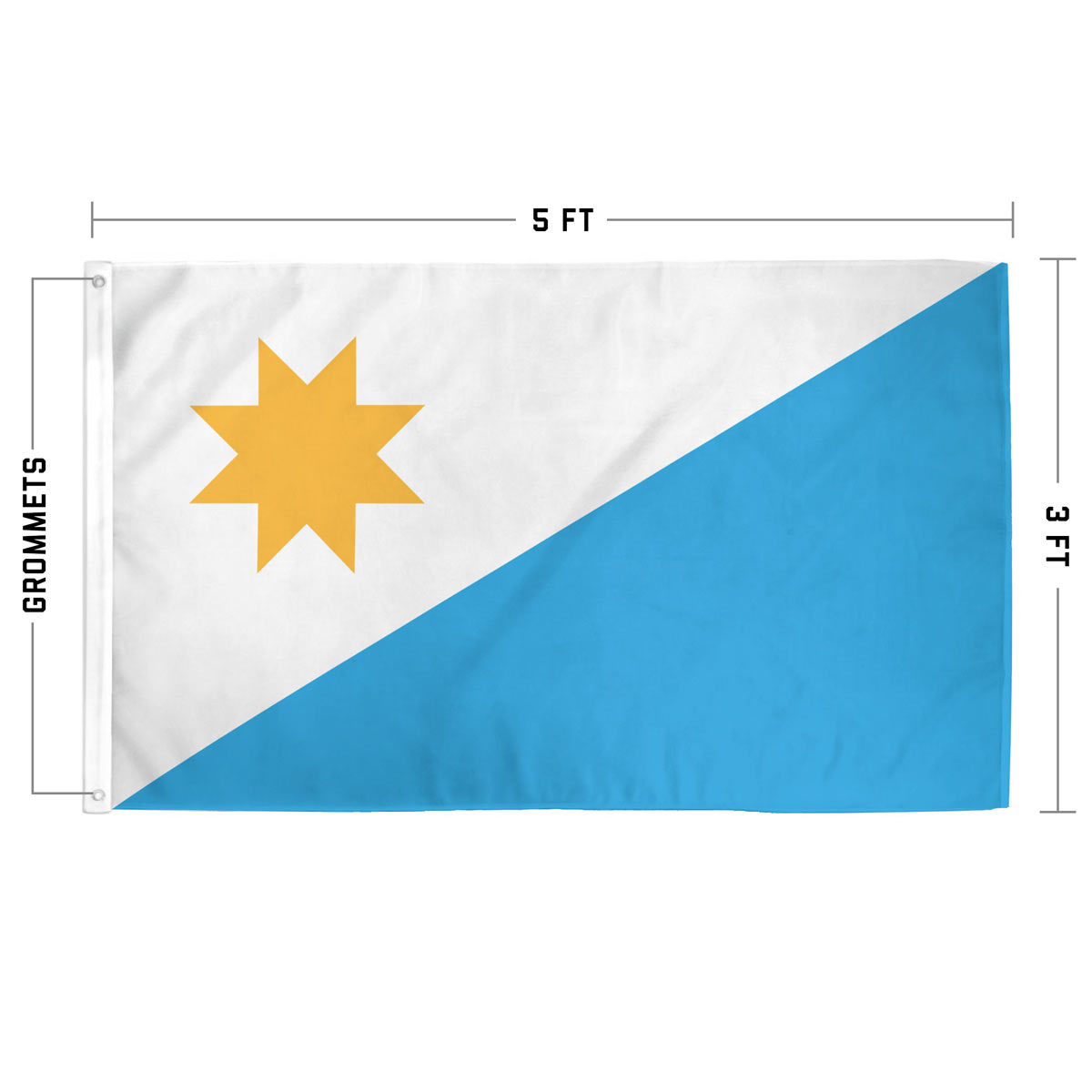 Toledo flag redesign spec sheet — 3×5ft, grommets, single and double-sided options
