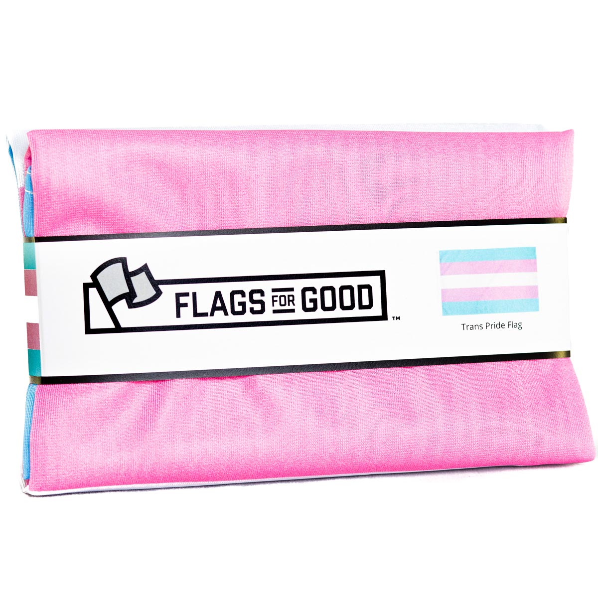 Transgender Pride flag folded, showing compact storage size