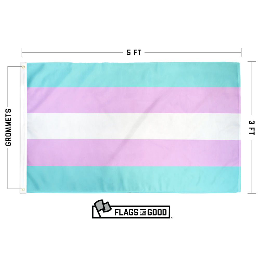 Transgender Pride flag spec sheet showing size and construction details