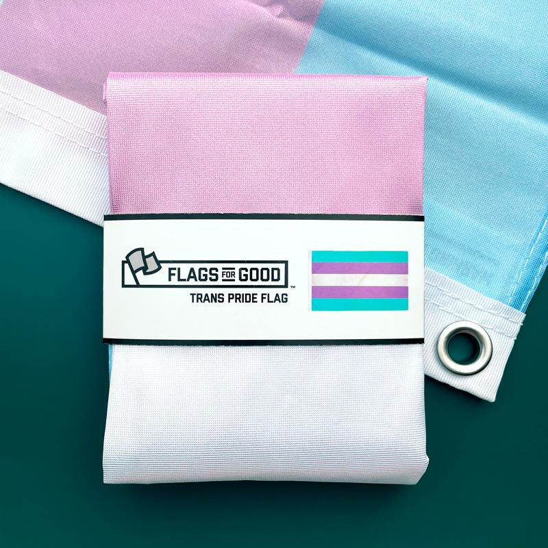 Transgender Pride flag — 2ft x 3ft single-layer, flat lay showing pink, white, and blue stripes