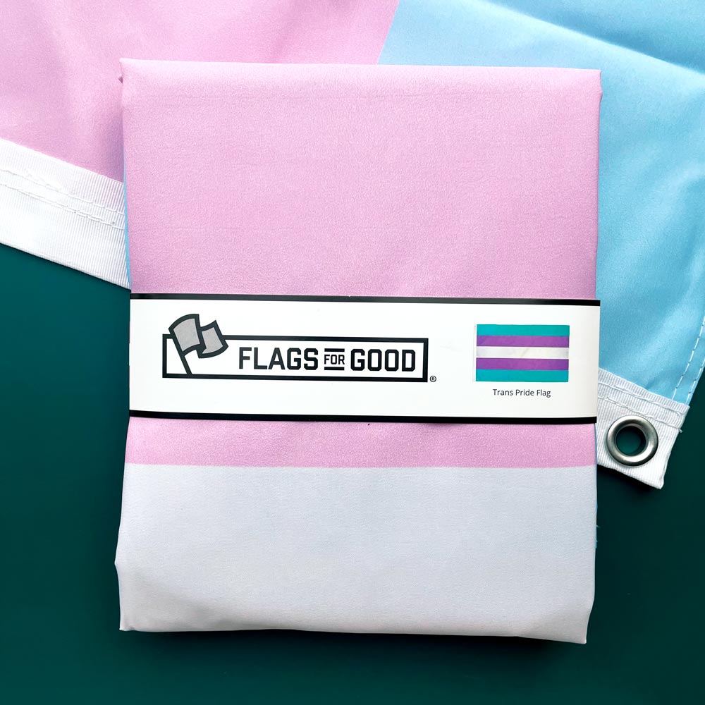 Transgender Pride flag — 3ft x 5ft double-layered, flat lay showing pink, white, and blue stripes