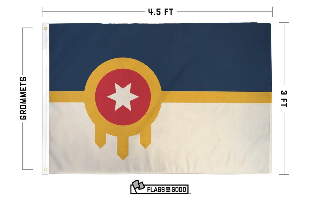 Tulsa Flag specs — size, grommet, and double-stitched edge details