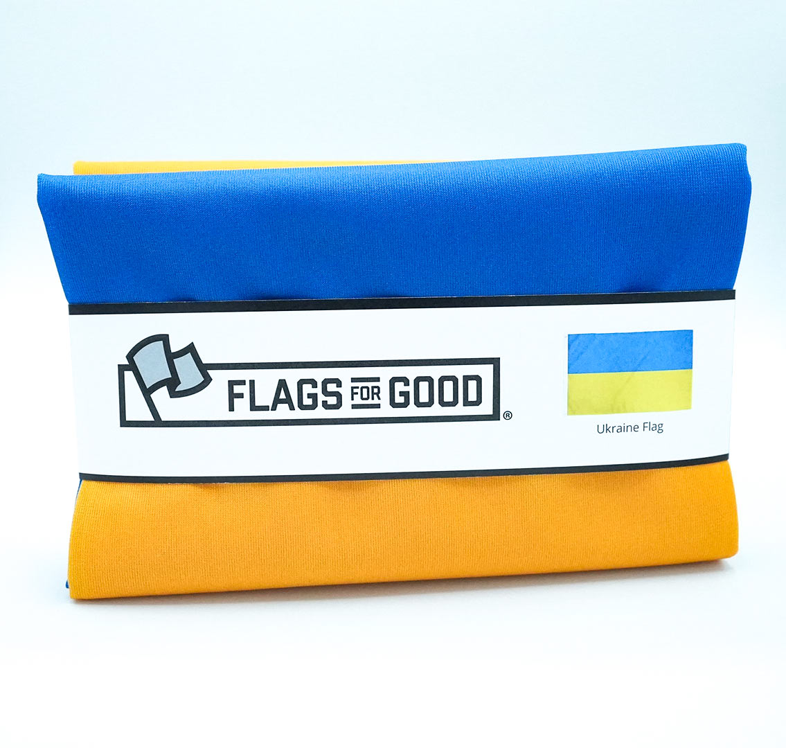 Ukraine Flag folded, showing blue and yellow bands and grommet edge