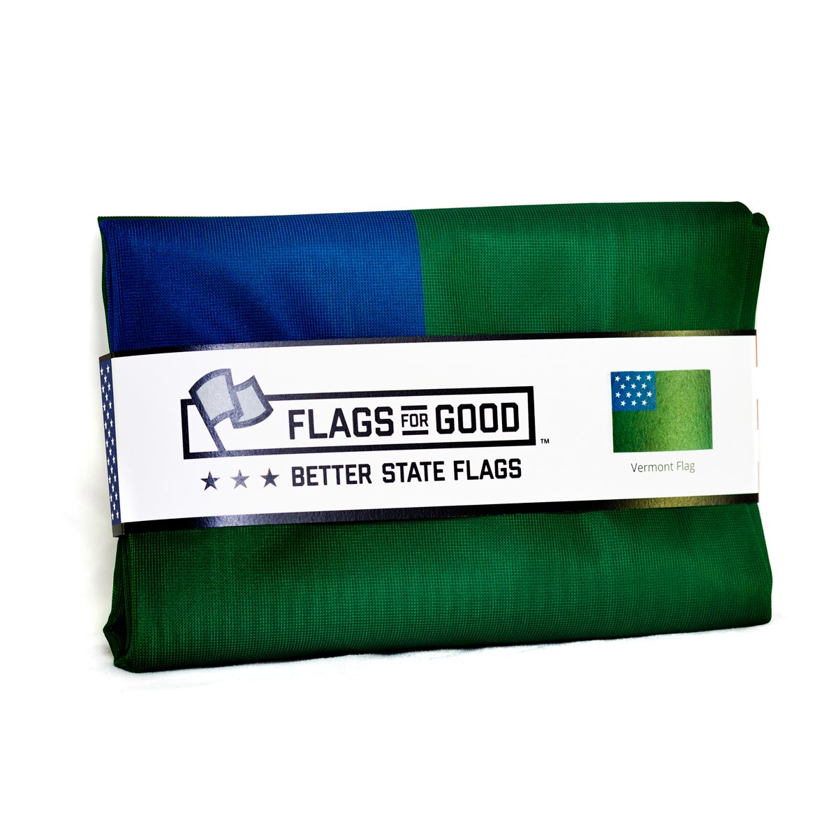 Redesigned Vermont flag folded, showing green and gold colors