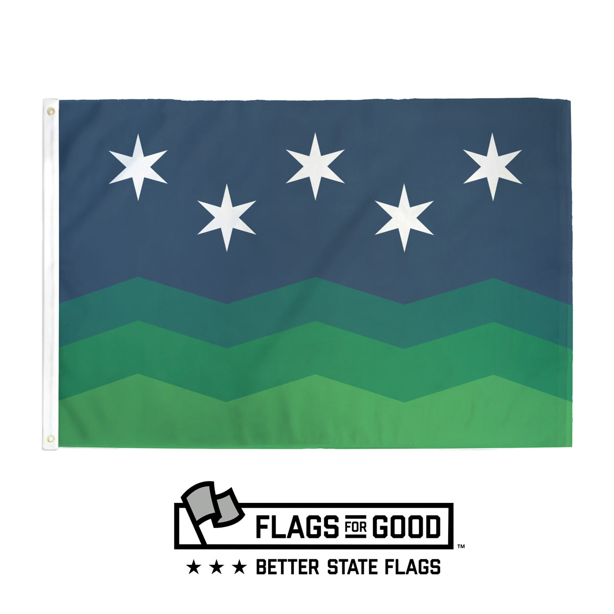 Washington State flag redesign — green gradient with military HQ cross design, packaged