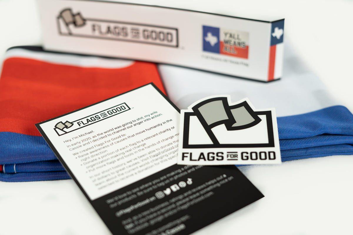 Y'all Means All Texas Flag unfolded — full 3ft x 5ft flag spread open