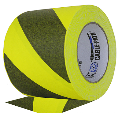 Cable path tape — yellow/black stripe, 4" x 30 yd cotton gaffer tape with center non-adhesive channel
