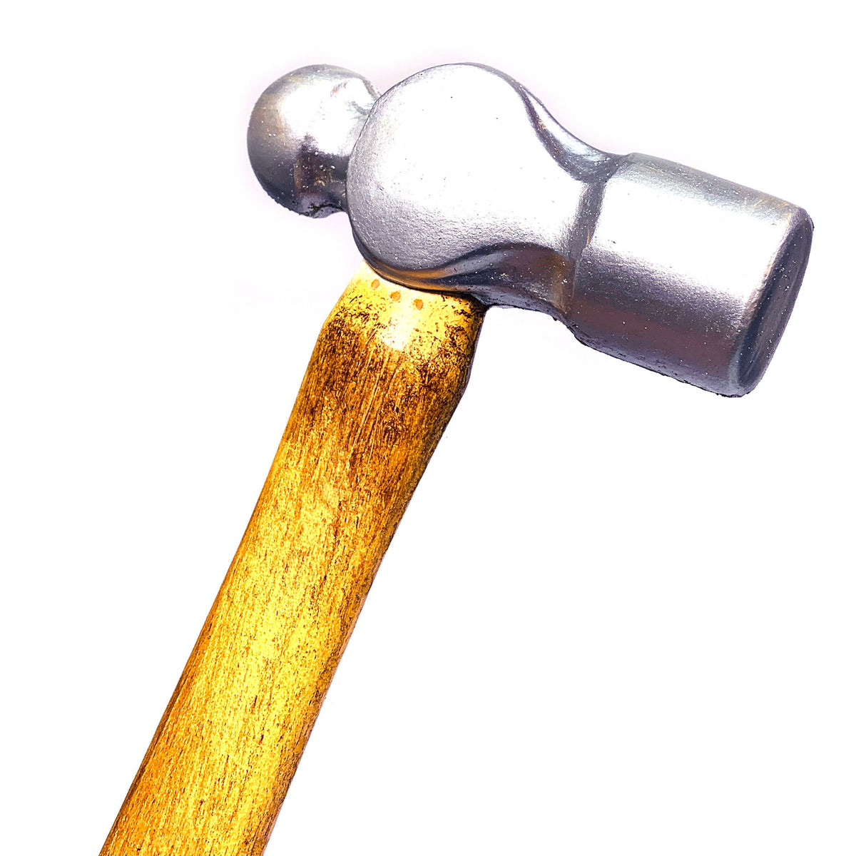 Foam rubber ball-peen hammer — close-up of wood-grained handle detail