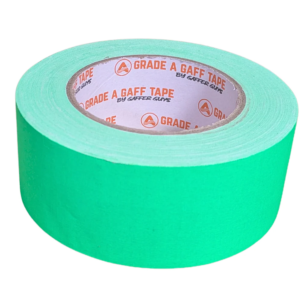 Grade A fluorescent green gaff tape roll — professional adhesive for stage and film