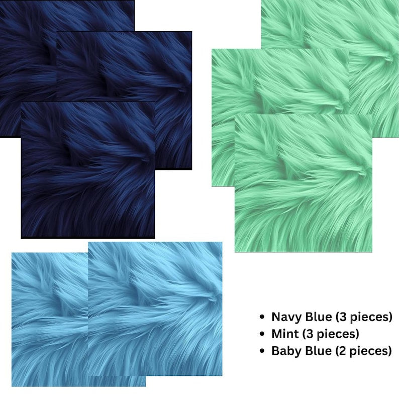 Faux Fur Square Fabric 10X10 Inch Shaggy Fur Patches 8 Pieces Set