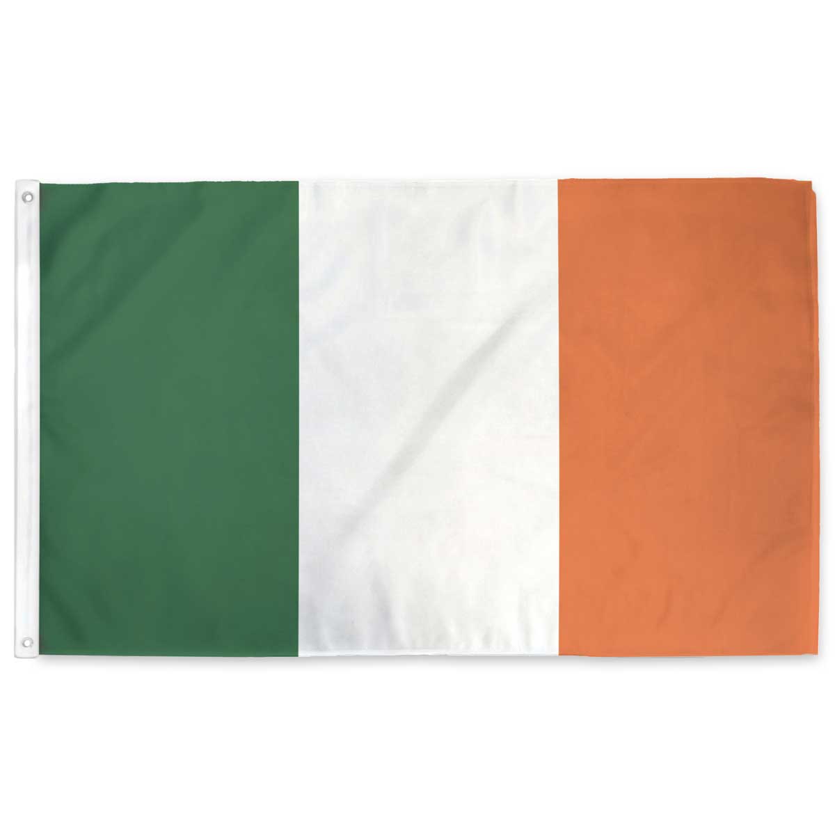 Ireland flag — vertical tricolor of green, white, and orange, 3x5 ft with grommets