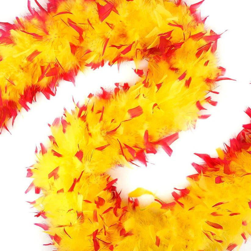 Chandelle boa with dyed tips — fluorescent yellow with pink tips, 2-yard turkey feather boa