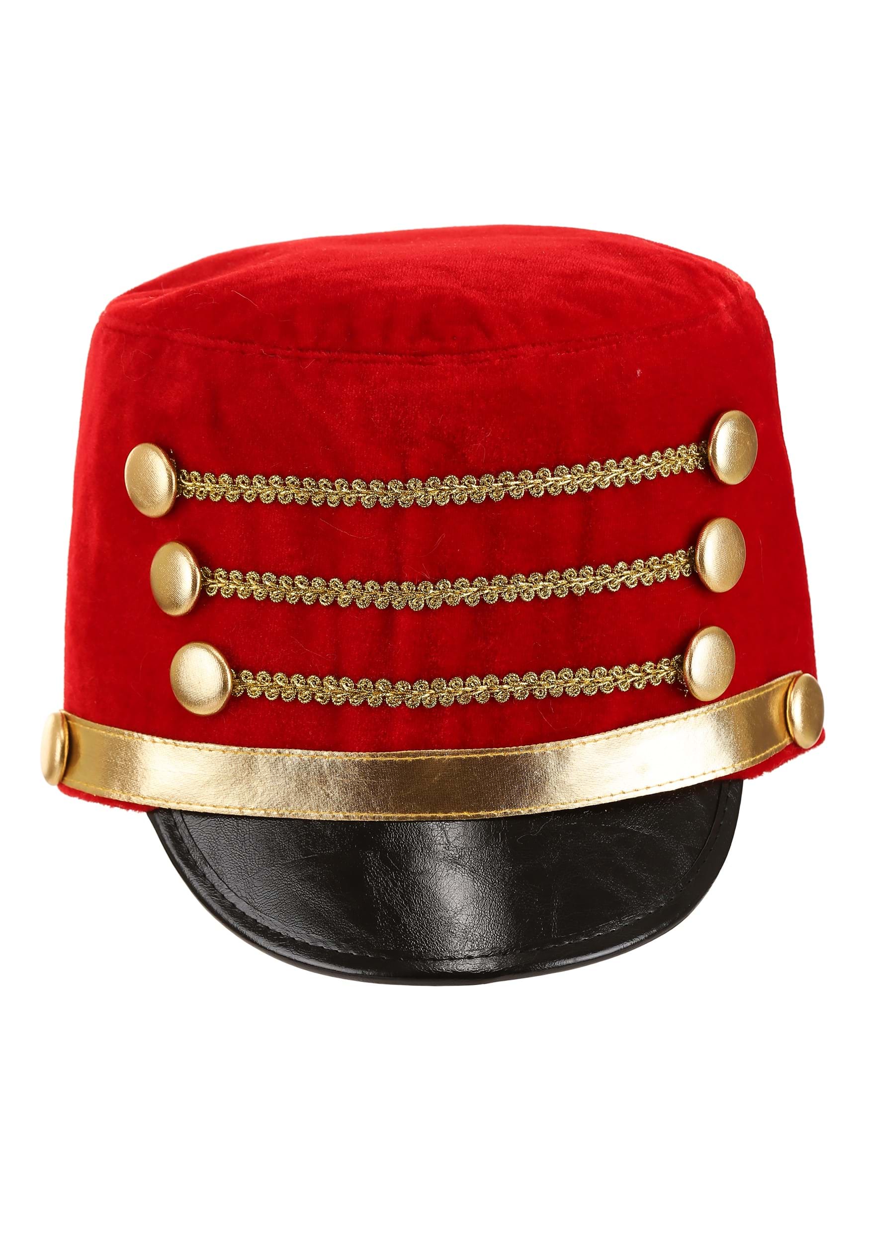 Deluxe plush toy soldier hat — red with gold trim, fits approx. 56 cm, 5" tall