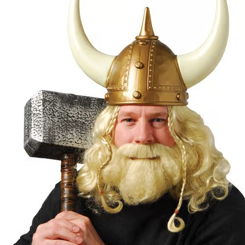 Viking wig and beard set — blonde braided wig with matching beard, adult size