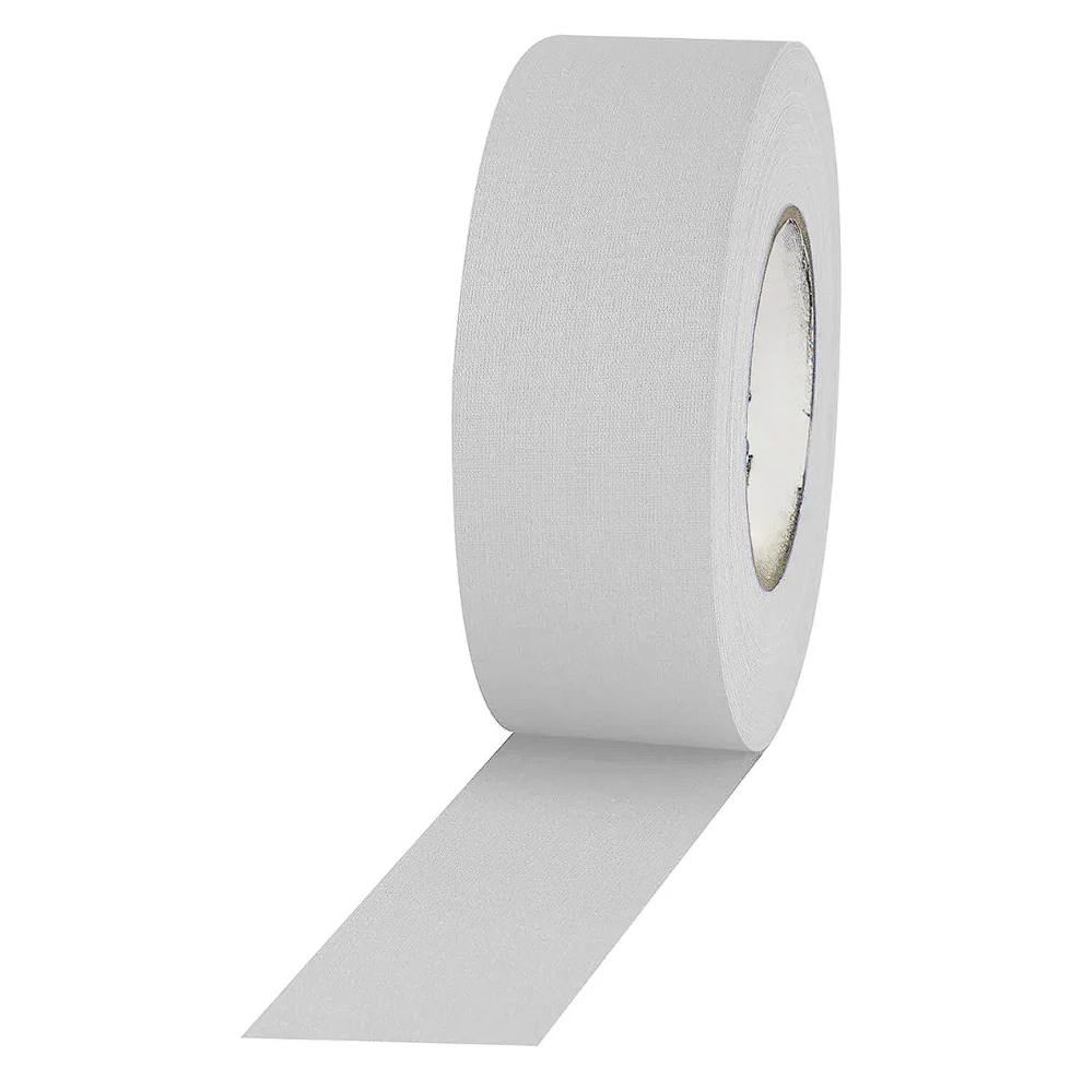 Grade A white gaff tape roll — professional residue-free adhesive for stage and film